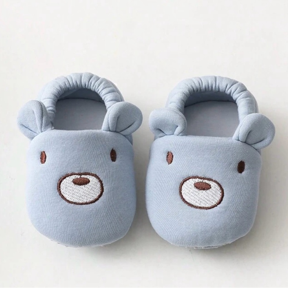 Blue Plush Bear Face Slippers